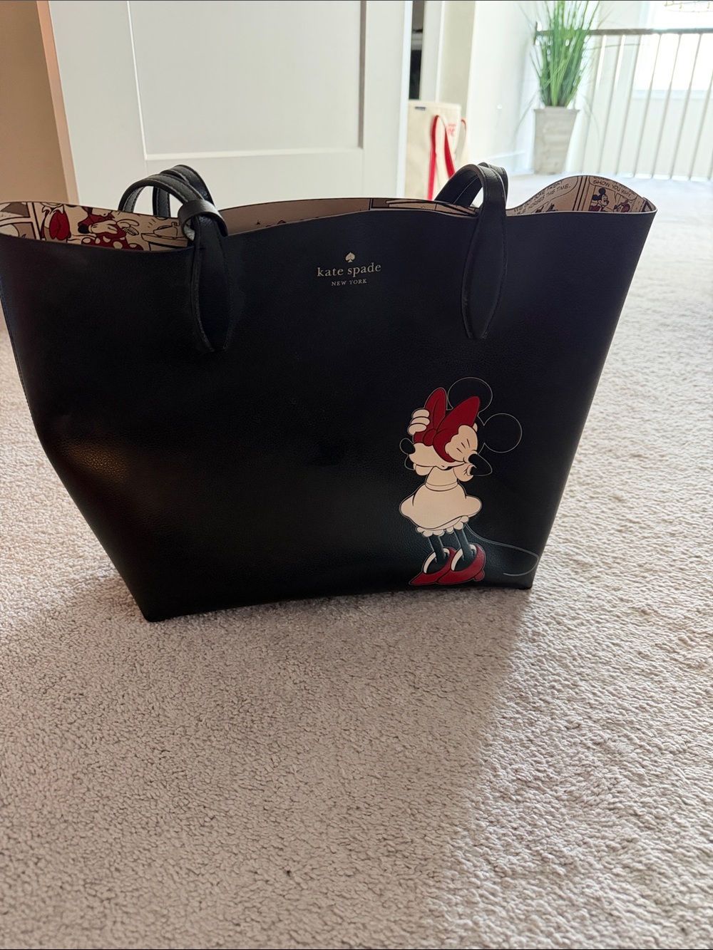 kate spade black tote with Minnie Mouse graphic